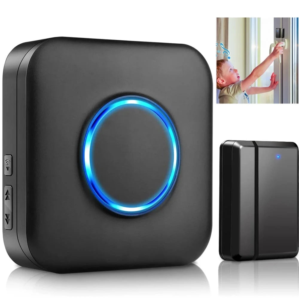 Door Chime, Wireless Door Alarm Sensor with 600Ft Range 58 Chimes Adjustable Volume Mute Mode LED Indicators,