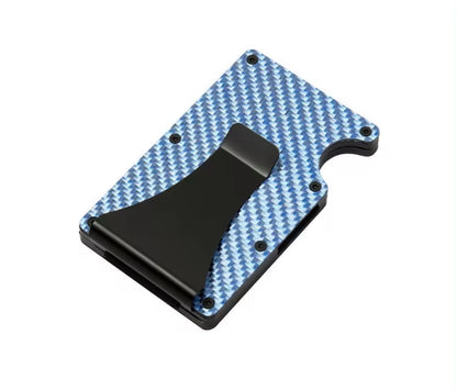 Minimalist Wallet for Men, Money Clip Cash Strap Wallet, RFID Blocking Metal Wallet Aluminum Card Holder(Carbon Fiber)
