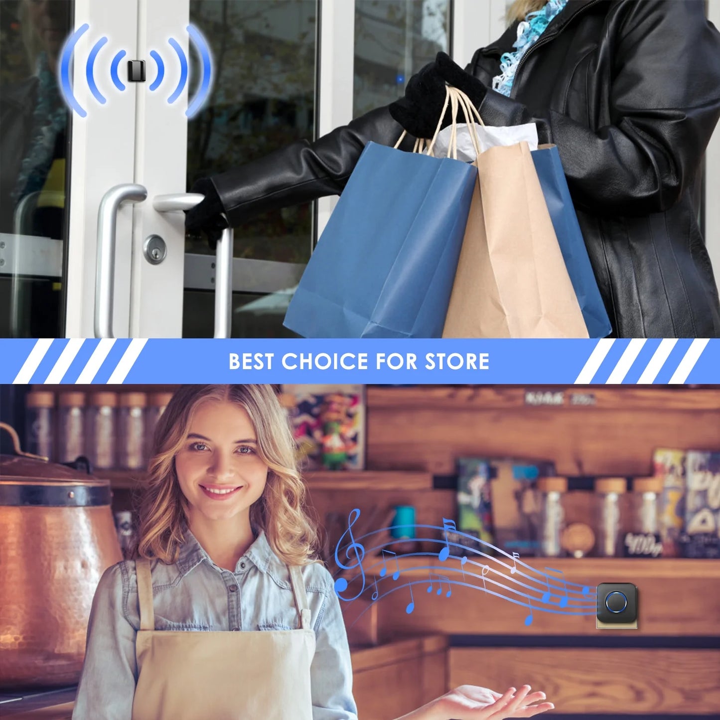 Door Chime, Wireless Door Alarm Sensor with 600Ft Range 58 Chimes Adjustable Volume Mute Mode LED Indicators,