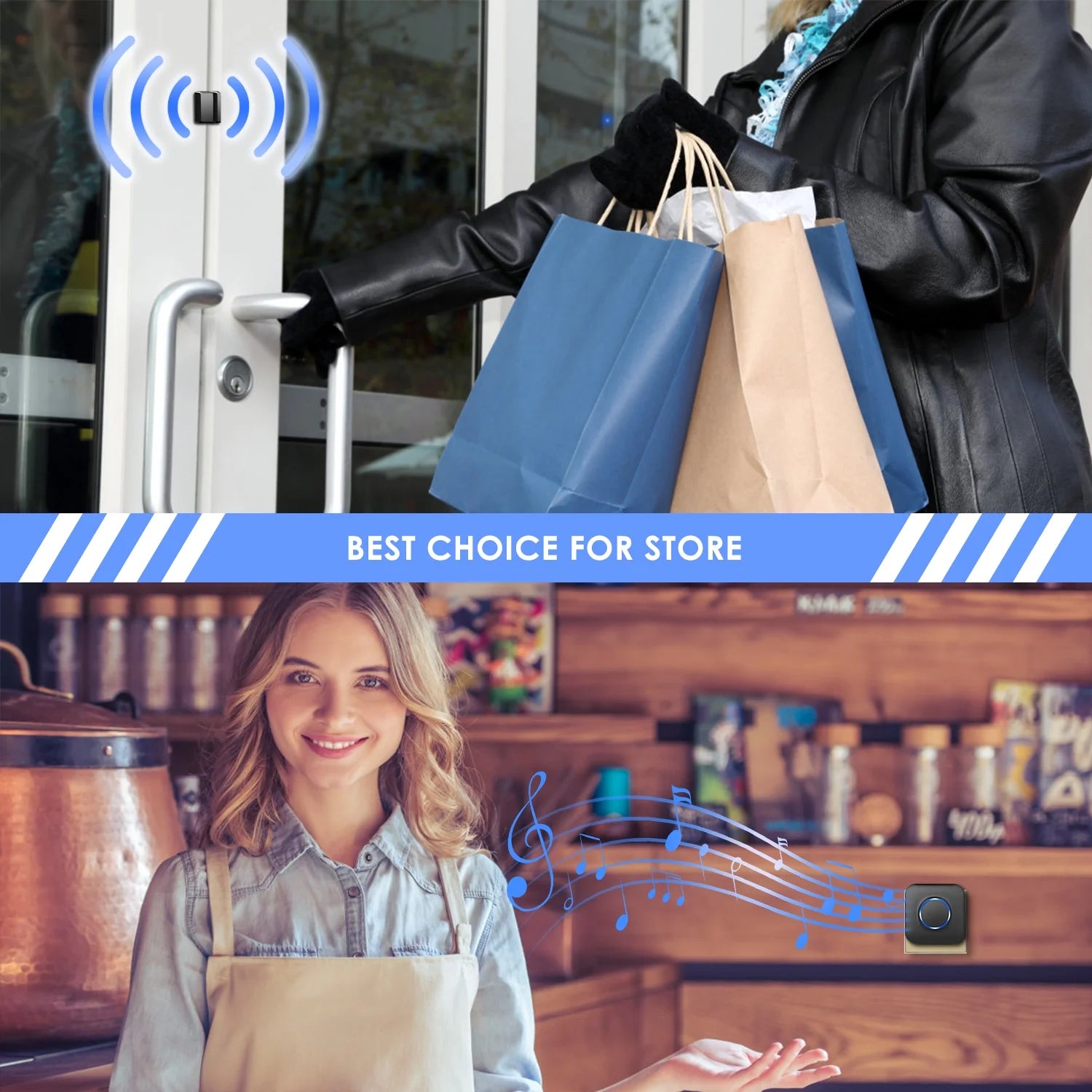 Door Chime, Wireless Door Alarm Sensor with 600Ft Range 58 Chimes Adjustable Volume Mute Mode LED Indicators,