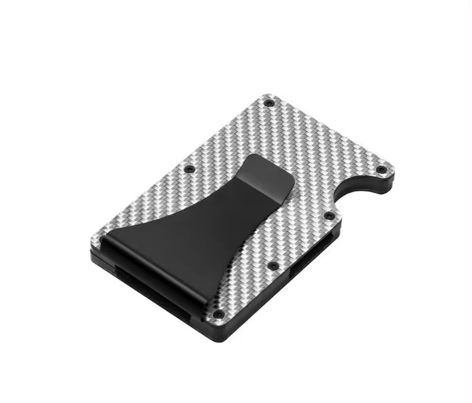 Minimalist Wallet for Men, Money Clip Cash Strap Wallet, RFID Blocking Metal Wallet Aluminum Card Holder(Carbon Fiber)