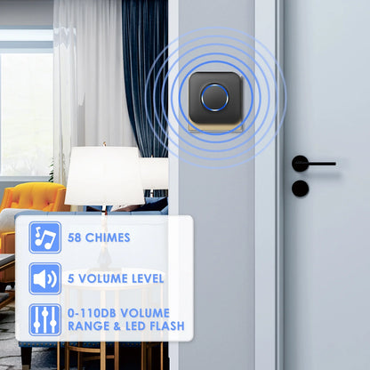Door Chime, Wireless Door Alarm Sensor with 600Ft Range 58 Chimes Adjustable Volume Mute Mode LED Indicators,