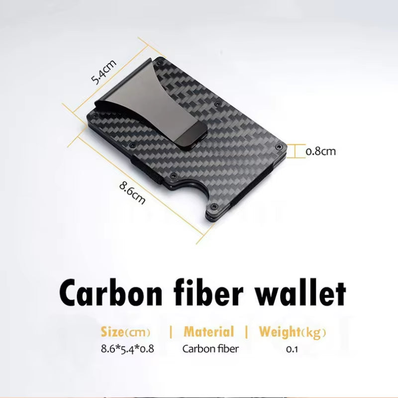 Minimalist Wallet for Men, Money Clip Cash Strap Wallet, RFID Blocking Metal Wallet Aluminum Card Holder(Carbon Fiber)